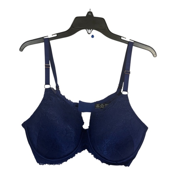 INC Bra Womens Size 44C Navy Blue Lace Overlay Lightly Lined Underwire - Picture 1 of 6
